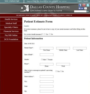 The Patient Estimate Form can be accessed at the Dallas County Hospital website.