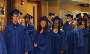 The mood was jovial in the hallways before graduation began.