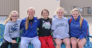 Breanna Penenger, Emma Olejniczak, Sidney Vancil, Haileigh Kenyon and Maggie Lowe have spent the past few days readying for the 4x800 relay at the state meet. Kenyon and Lowe are alternates for the relay, with Mariah Duffy not present for the photo.