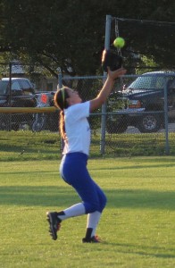 Center fielder Victoria Hegstrom camps under a fly ball for the second out of the second inning Tuesday.