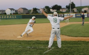 A common sight of late: W-G skipper Eric Evans waving a runner home. The Hawks have scored a combined 48 runs in their three most recent games.
