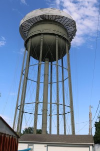 The Perry water tower received a fresh coat of non-lead-based primer.