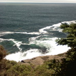 The rewarding view for hiking one of the muddy paths on Monhegan Island in the Atlantic Ocean.