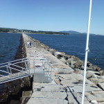 The rock path to Rockland Breakwater Lighthouse in Rockland, Maine.