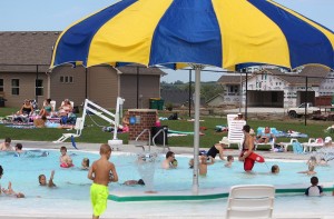 The shallow end of the pool was a popular place to play.