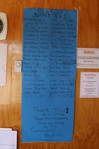 Many donors contributed to the success of the three-day celebrations of the former schools at Minburn, Gardner and Washington Township. They were thanked with a donor's list at the former shop door of the Washington Township School.