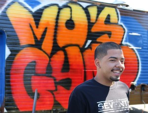 George Martinez of Des Moines, who attended Perry school through the eighth grade, painted Mo's Gyros truck in two days.