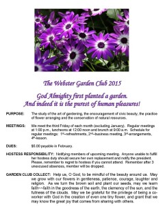 he program of the Webster Garden Club's 2015 summer flower show gives details about the club and its events.