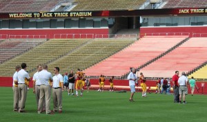 Players and coaches were likely to be interviewed anywhere on the field.