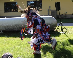 Arlan Whitebreast, a member of the Meskwaki Nation in Tama, explained the meaning of the grass dance before demonstrating its complex movements.