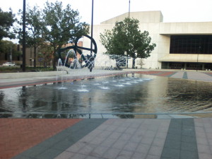 The fountain at Cowles Commons.