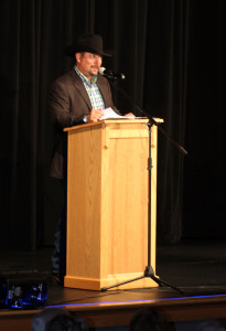 Novelist C. J. Box spoke for about one hour Thursday evening at the Perry Performing Arts Center.