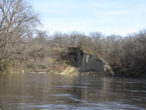 The slumping river bank at Sportsman Park near Dawson shows the effects of erosion.