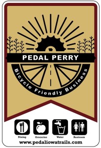 The Pedal Perry Bicycle Friendly Business sign will tell bicyclists their custom is welcome.