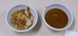 Vegetable soup, left, and chili are very elegant.