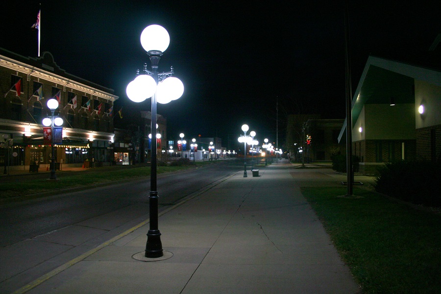 Cleaning and LED upgrades have given downtown Perry's streetlights a warmly uniform look.