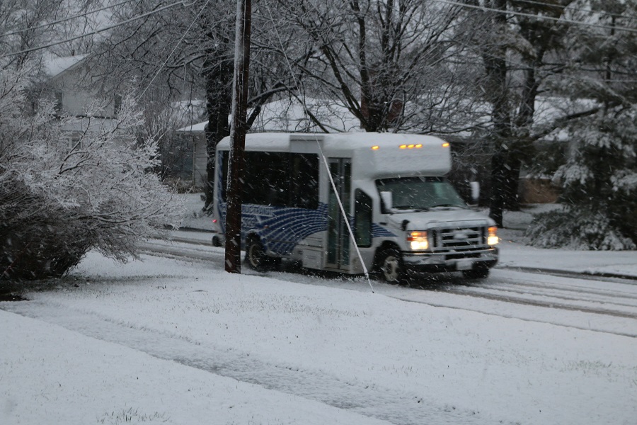 Sunday's rain turned to snow Monday morning, slowing commutes for the Perry-area workforce.