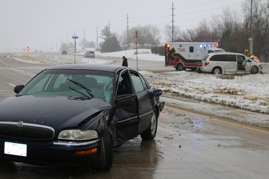 Two vehicles were involved in a collision about 1:15 p.m. Saturday at Iowa Highway 141 and Eighth Street in Perry. 