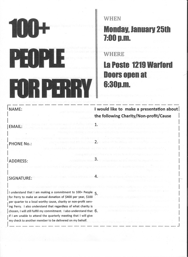 The One Hundred+ People for Perry commitment form can be downloaded here.