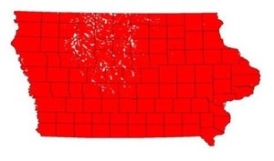 The area in red would fall within the regulatory authority of the Clean Water Act, according to the Iowa farm Bureau. Source: Iowa Farm Bureau Federation