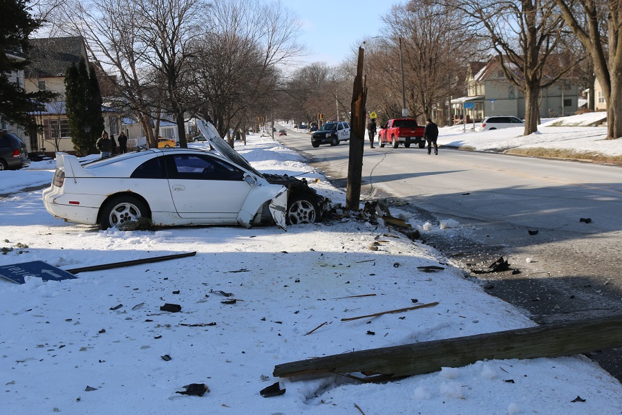 A power pole along Willis Avenue was struck and sheared off Saturday about 1:15 p.m.