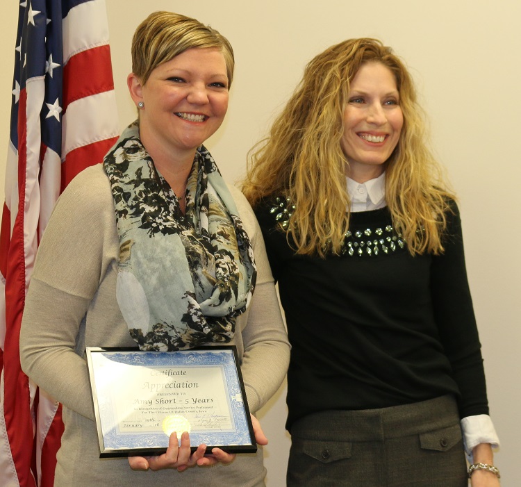 Amy Short, left, was thanked by Dallas County Public Health Director Shelley Horak for her five years of service.