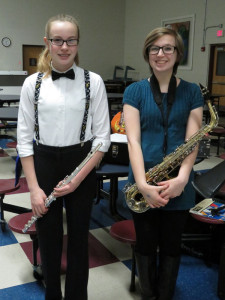 Breanna Penenger (left) and Allie Hopkins earned a II rating in 11-12 Unlike Duet A at the Perry Band Olympics Saturday. Both also earned additional plaudits for solo work. Photo submitted.