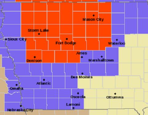 The red zone is under a blizzard warning until 6 p.m. Monday. Source: National Weather Service