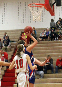 Perry senior Victoria Hegstrom scores the final two points of her prep career in a Class 4A Region 7 contest against Boone Saturday. 