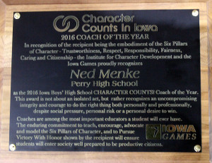 The plaque presented to Menke.