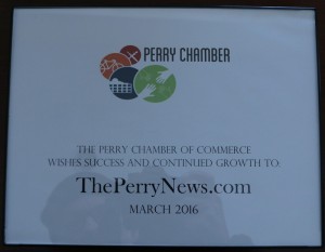 The Perry-Area Chamber of Commerce presented a certificate reading, "The Perry Chamber of Commerce wishes success and continued growth to ThePerryNews.com."
