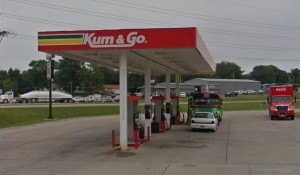 The incident began at the gas pumps at Kum & Go south.