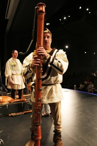 Alan Spohnheimer played the enormous contrabass recorder on the 16th-century song "Rondo," by Teilman Susato.