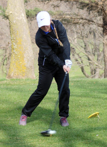 Alyssa Kruger drives off the fourth tee Tuesday. Kruger's big drive helped set up an eagle-3 on the 403-yard, par 5 hole.