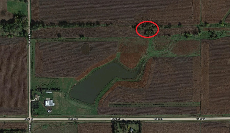 A field fire (circled in red) got briefly out of hand Thursday in the 12900 block of Quinlan Avenue.