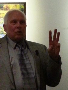 Gary Bowling provided insights into his paintings at the Brunnier Art Museum in Ames.