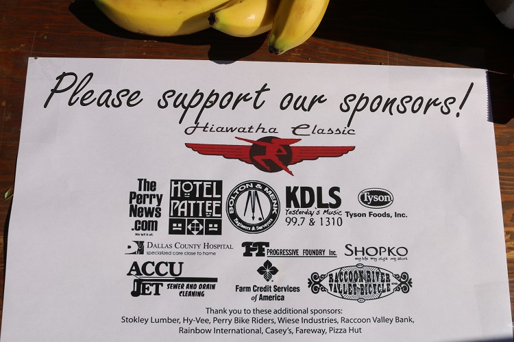 Numerous sponsors contributed to this year's Hiawatha Classic Bike Ride, a community event raising funds for the connector trail from Perry to Woodward.