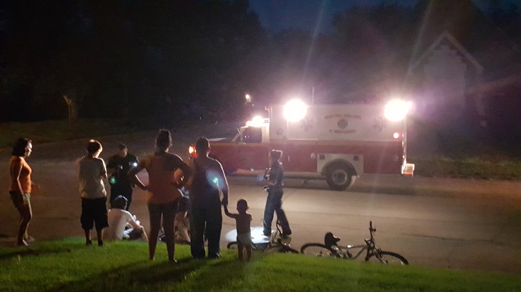 Perry First Responders treated the injured bicyclist at the scene of the incident at Fifth Street and Otley Avenue Saturday night.