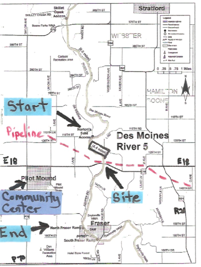 The June 25 flotilla will paddle about 4.4 miles south from the Norton's Ford Access on the Des Moines River to the spot where the Bakken Pipeline will pass under the river.