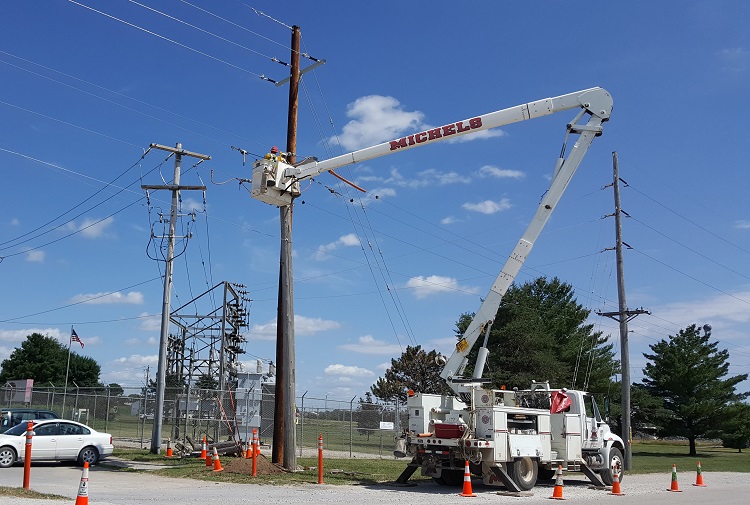 Workers with Michels Corp., the Alliant Energy contractor that has rewired much of Perry over the last 18 months, worked Tuesday afternoon near the Tyson Fresh Meats plant. A transformer reportedly exploded near the plant about 1 p.m.