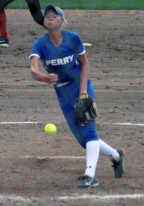 Perry junior Emma Olejniczak fires a pitch against Greene County Thursday.