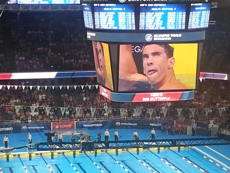 Phelps checked his time on the scoreboard after his heat in the 200 meter butterfly.