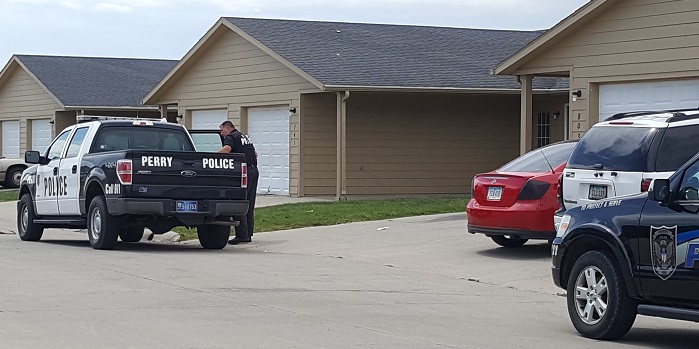 Perry Police Officer Wayne Schuttler took Tasha Alberta Jackson into custody in the 800 block of William Street in Perry about 12:45 p.m. Tuesday.