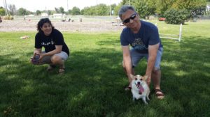 Nine-month-old Derby was attended at the Perry Dog Park Sunday afternoon by Tom Slaughter of Des Moines, right, and Cindy Leister of Des Moines.