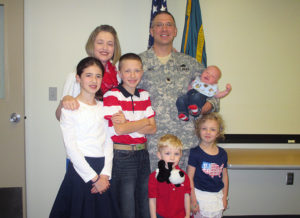 Army National Guard Lieutenant Colonel Peter Meis poses with wife Klista and children Mylah (10), Gannon (12), Lambert (3), Karyln (5) and Leland (3 months). Photo submitted.