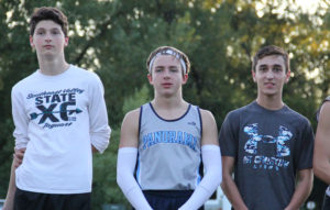 Panorama junior Danny Norquist (middle) finished 17th Thursday at the Greene County Invite. He is flanked by SE Valley's Patrick Breitsprecher (left, 18th place) and DMC's J.D. Lowe (right, 16th place). Nordquist finished in 18 minutes, 13.54 seconds. Photo courtesy Eileen Nordquist.