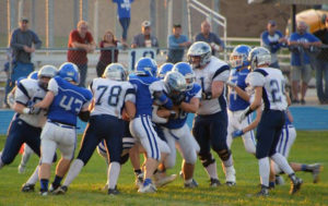 A Panther runners bulls ahead against the Bulldogs. Photo courtesy Debra Grunsted.