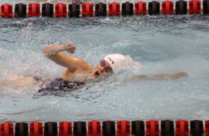 Breanna Penenger swims in the 500 freestyle in Fort Dodge Saturday. Photo courtesy Jim Dowd.
