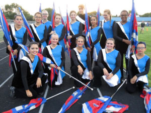 The Color Guard is an important element of Perry Blue Brigade performances. Photo courtesy Brandon Weeks.