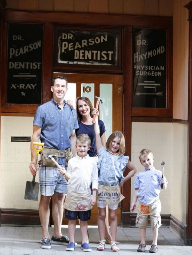 Dan and Emily Leslie of Perry, with their children, from left, Gavin, 7, Taylor, 9, and Brendan, 5, are the happy owners of the Dillenbeck building at 1124-1126 Second St. Photo courtesy KT Liz Photography